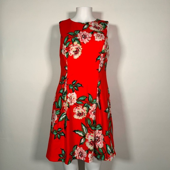 Jessica Howard Dress Red Orange Floral Sz 22W Plus - Picture 3 of 7